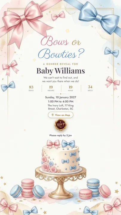 Bows or Bowties, Gender Reveal invitation design