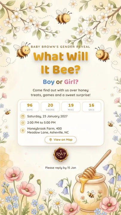 What Will It Bee, Gender Reveal invitation design