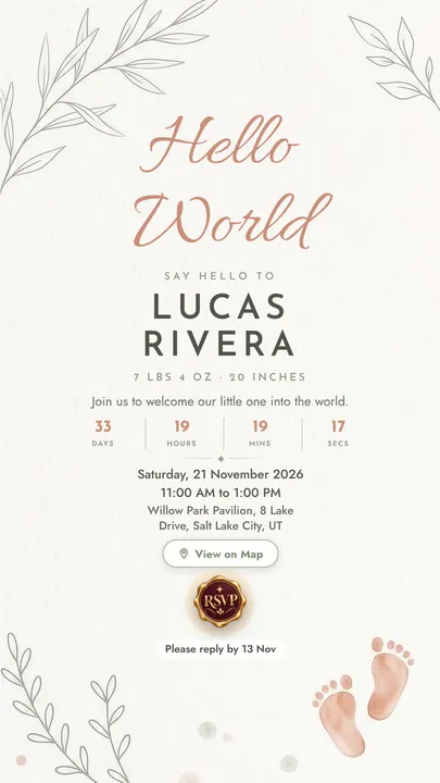 Hello World, Meet the Baby invitation design