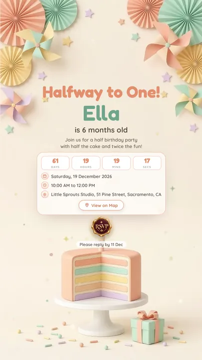 Halfway to One, Half Birthday invitation design