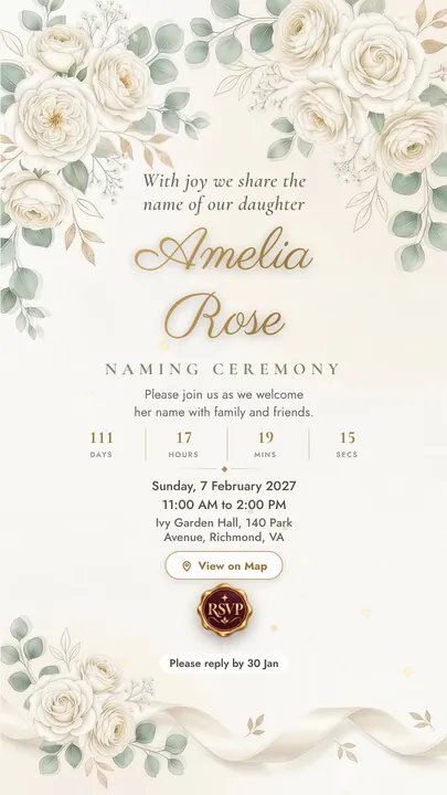 A Name to Cherish, Naming Ceremony invitation design