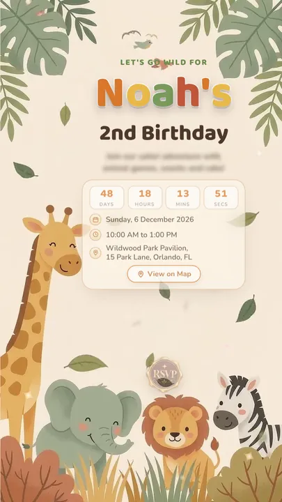 Safari Friends, Kids invitation design