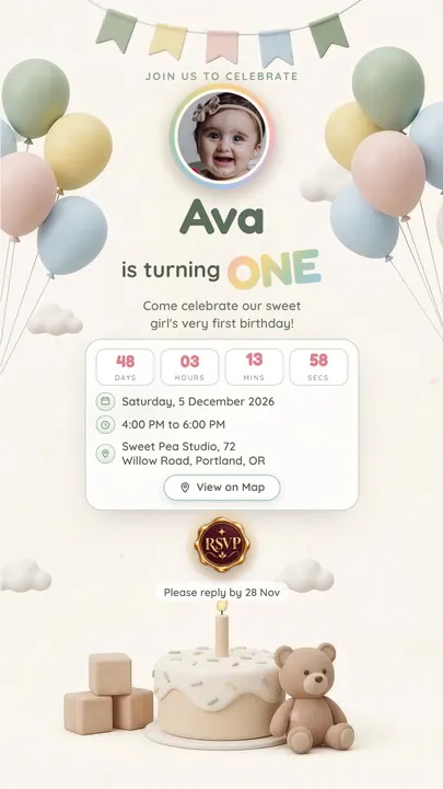 Little One, 1st Birthday invitation design