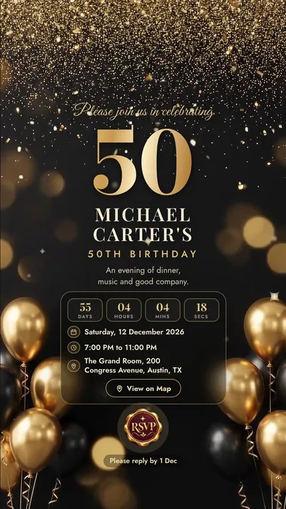 Black & Gold, Milestone invitation design