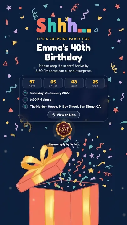 Shhh Surprise, Surprise Party invitation design