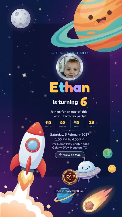 Space Explorer, Kids invitation design