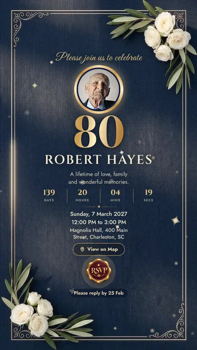 Navy & Gold Classic, Golden Years invitation design