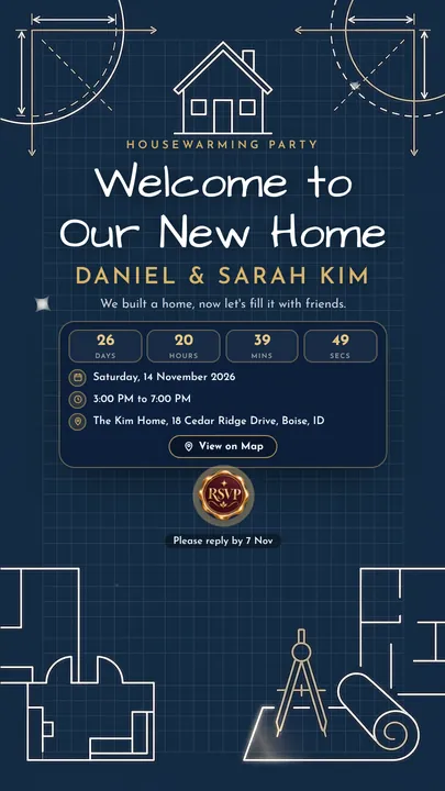 Blueprint Home, Housewarming invitation design