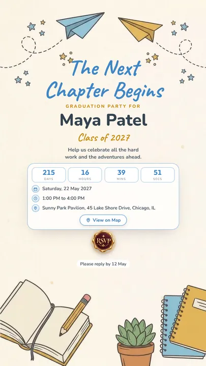 Next Chapter, Graduation invitation design