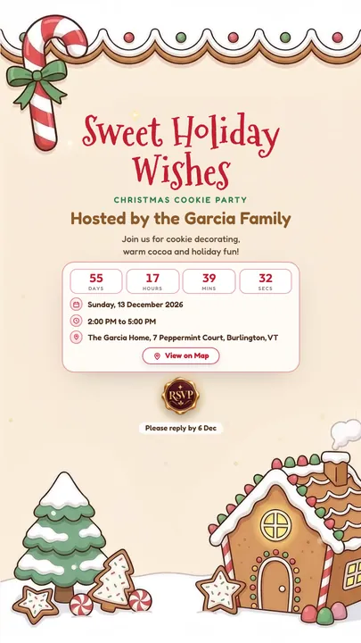 Gingerbread Lane, Christmas invitation design