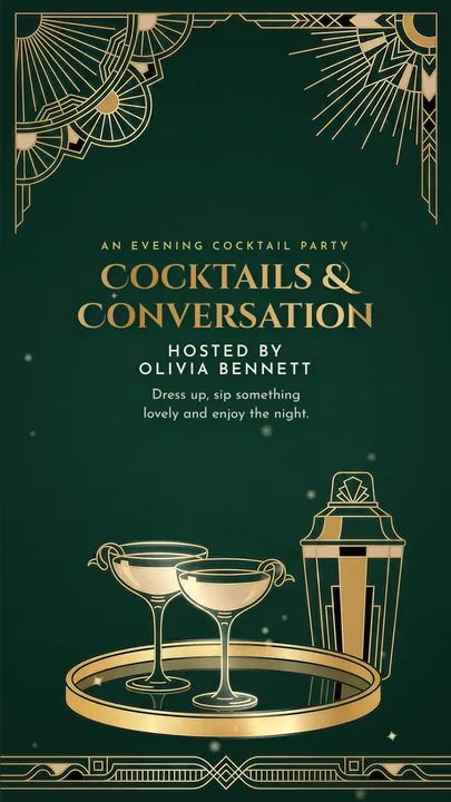 Art Deco Evening, Cocktail Party invitation design