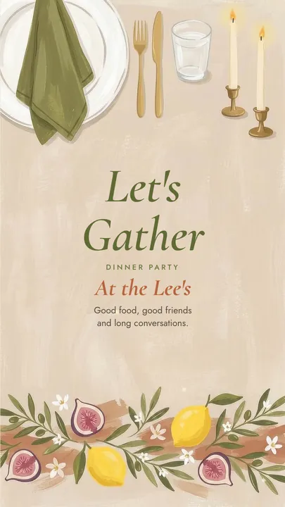 Let's Gather, Dinner Party invitation design