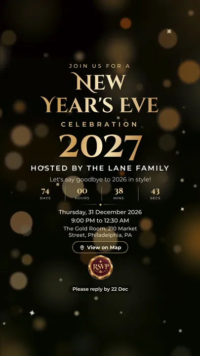 Golden Bokeh, New Year's Eve invitation design